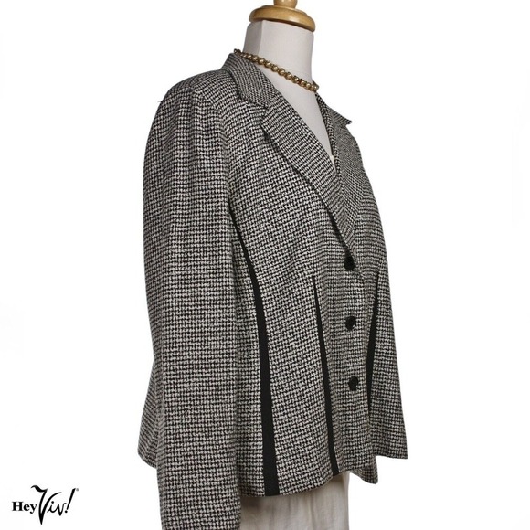 Vintage Plaza South Black White Herringbone Jacket w Black Insets WP16 - Hey Viv - Picture 2 of 6
